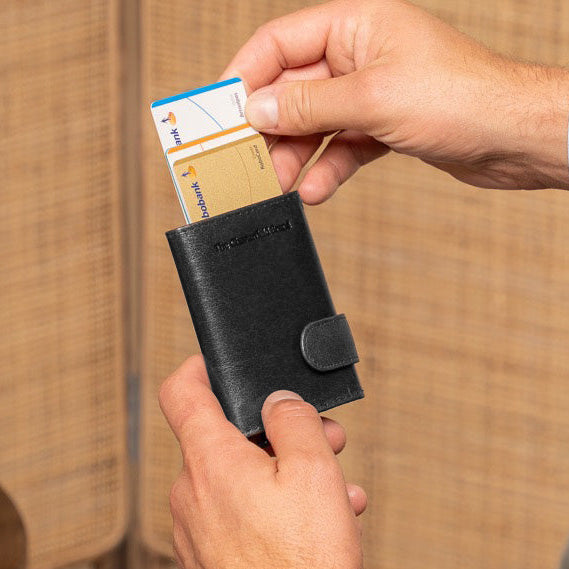 Classic 100% Full-Grain Leather Card Holder - Rear Perspective Showing Reinforced Leather Straps & Stitching