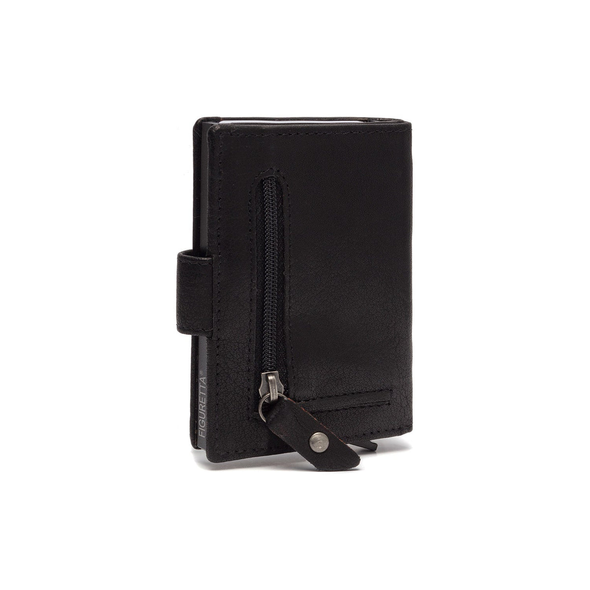 Solid Antique Brass Hardware &amp; Heavy-Duty Dual Zipper Detail on Prague Full-Grain Leather Card Holder Naisille