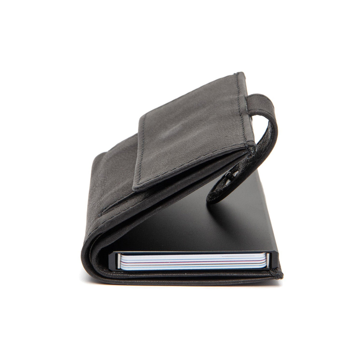 Torola Full-Grain Leather Card Holder Naisille - Structured Side Profile Showing Gusset Depth &amp; Expansion Capacity