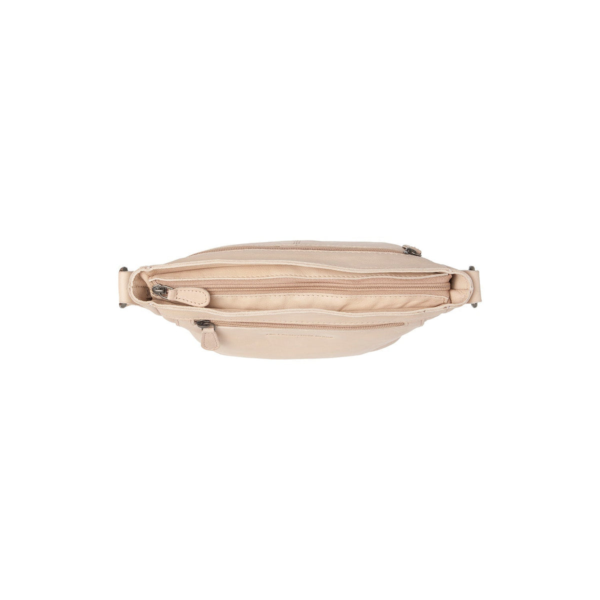 
Solid Antique Brass Hardware & Heavy-Duty Dual Zipper Detail on Aston Nahkainen crossbody-laukku