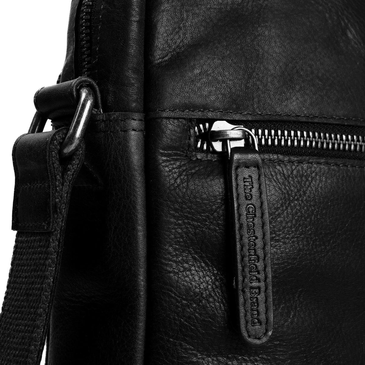 Solid Antique Brass Hardware &amp; Heavy-Duty Dual Zipper Detail on Dessau Full-Grain Leather Crossbody Bag Miehille
