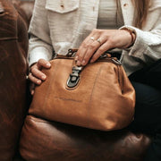 Tailored Rib Cuffs &amp; Hem Craftsmanship Construction Detail on Rachael Full-Grain Leather Handbag Naisille