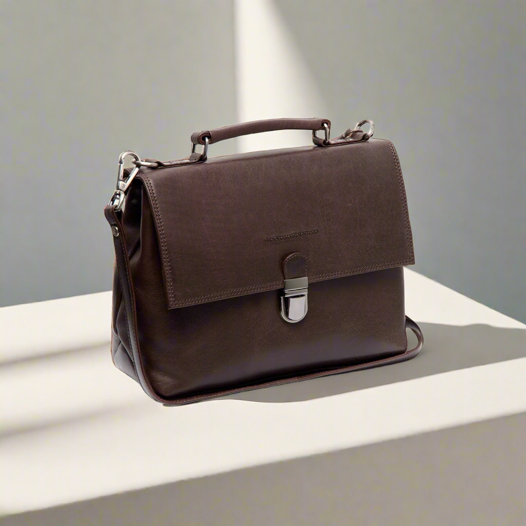 Styled Fit Perspective of Renata Full-Grain Leather Handbag Naisille on Model - Natural Daylight Drape