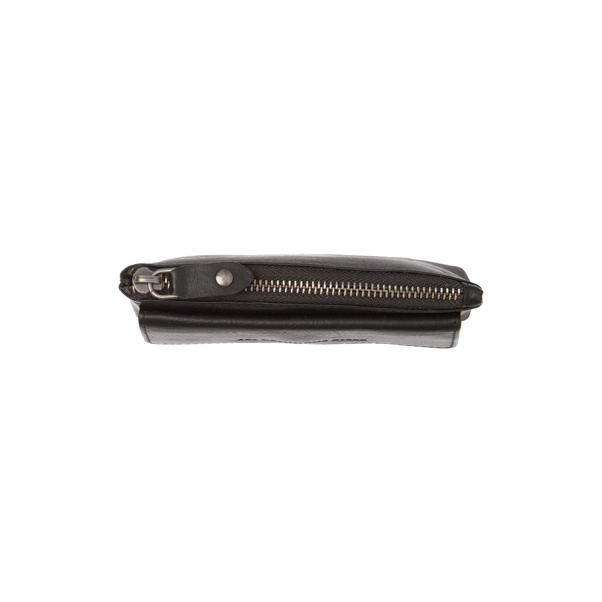 Close-Up Detail of Classic Collar &amp; Heavy-Duty Zipper Hardware on Violette Full-Grain Leather Key Case Naisille