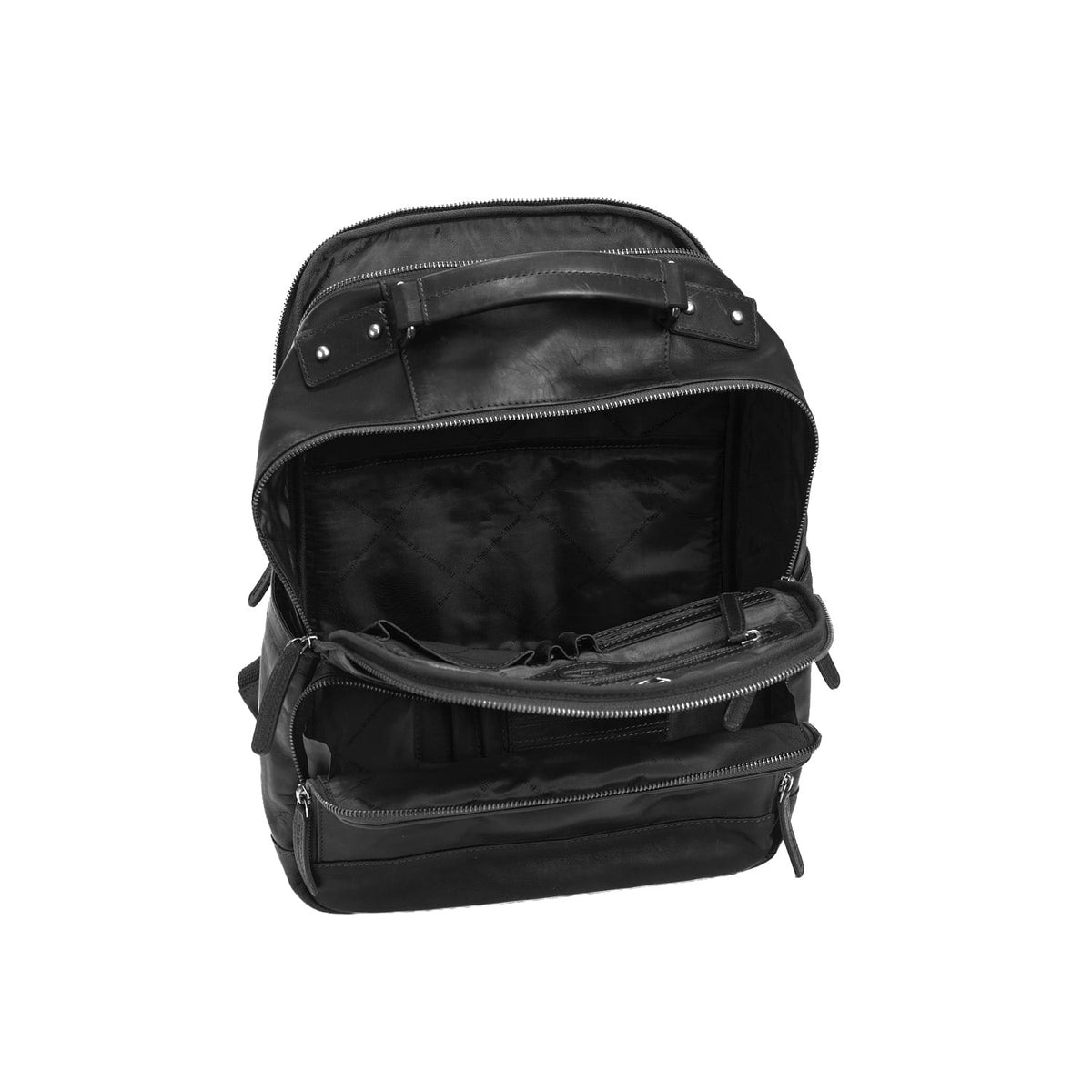 Solid Antique Brass Hardware &amp; Heavy-Duty Dual Zipper Detail on Austin Full-Grain Leather Laptop Backpack Naisille