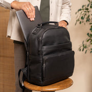 Austin Full-Grain Leather Laptop Backpack Naisille - Structured Side Profile Showing Gusset Depth &amp; Expansion Capacity