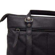 Caldero Full-Grain Leather Laptop Backpack Naisille - Structured Side Profile Showing Gusset Depth &amp; Expansion Capacity