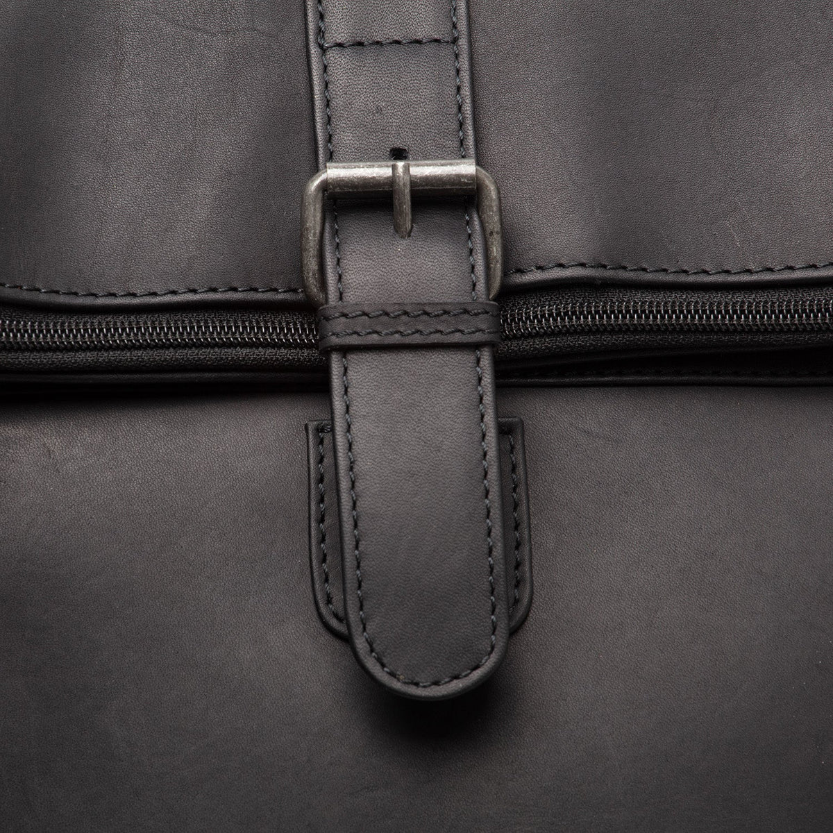 Solid Antique Brass Hardware &amp; Heavy-Duty Dual Zipper Detail on Larsson Full-Grain Leather Laptop Backpack Naisille