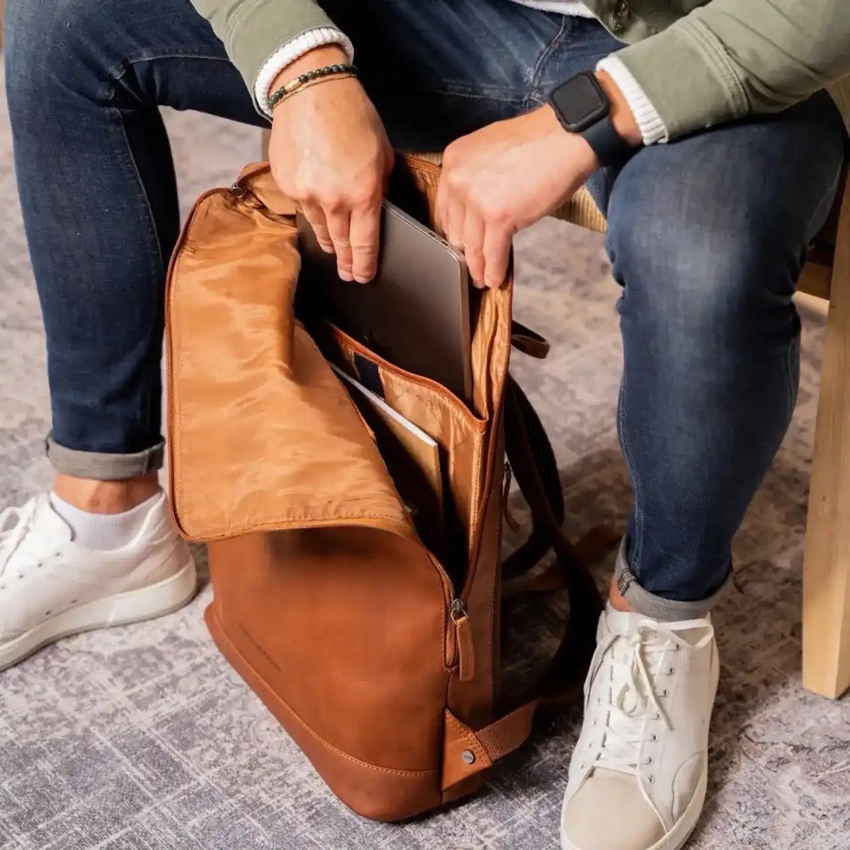 Larsson Full-Grain Leather Laptop Backpack Naisille – alternate product view 3