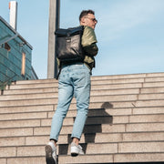 Savona Full-Grain Leather Laptop Backpack Naisille - Structured Side Profile Showing Gusset Depth &amp; Expansion Capacity