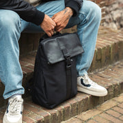 Trondheim Full-Grain Leather Laptop Backpack Naisille - Structured Side Profile Showing Gusset Depth &amp; Expansion Capacity