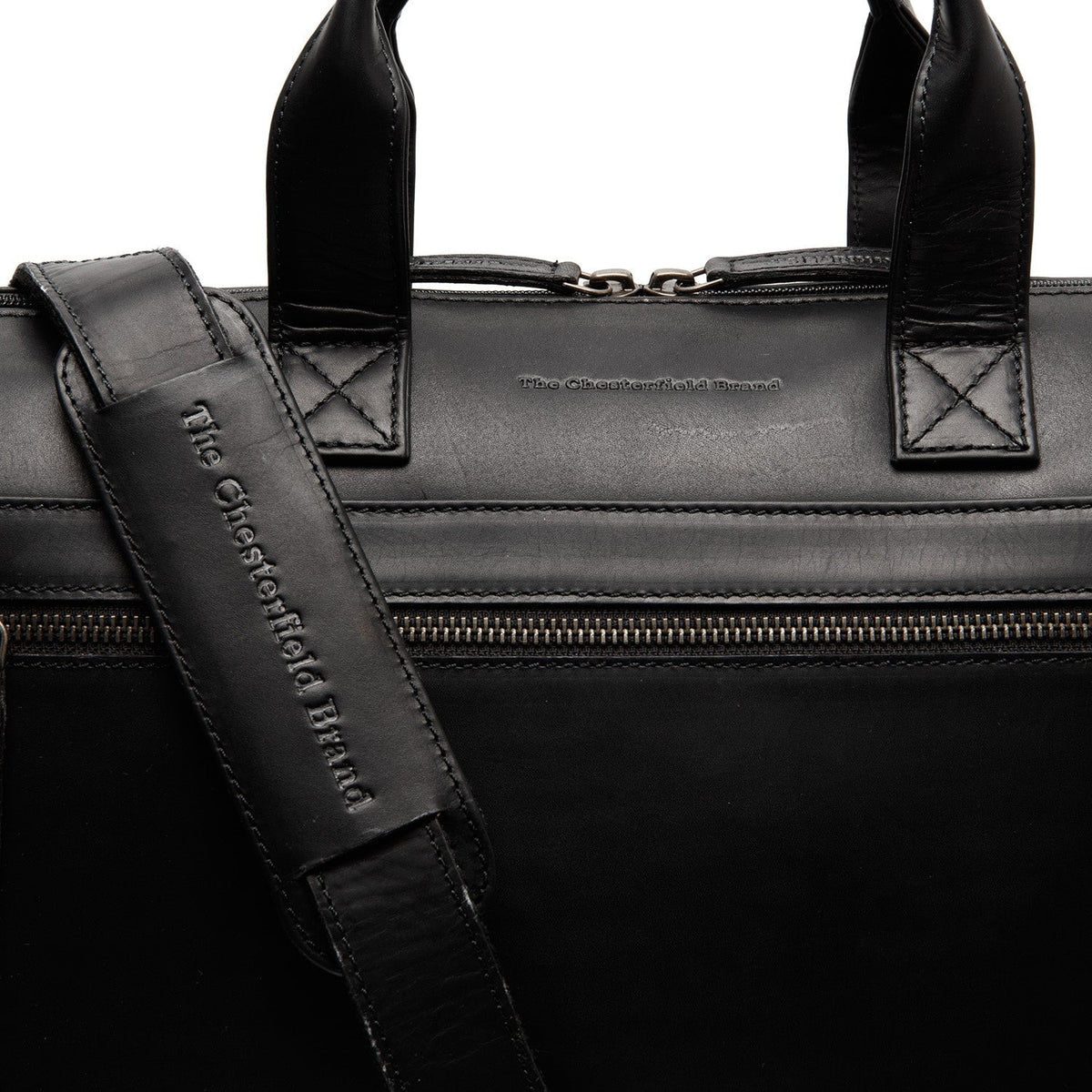 Solid Antique Brass Hardware &amp; Heavy-Duty Dual Zipper Detail on Levanto Full-Grain Leather Laptop Bag Naisille