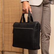 Levanto Full-Grain Leather Laptop Bag Naisille - Structured Side Profile Showing Gusset Depth &amp; Expansion Capacity