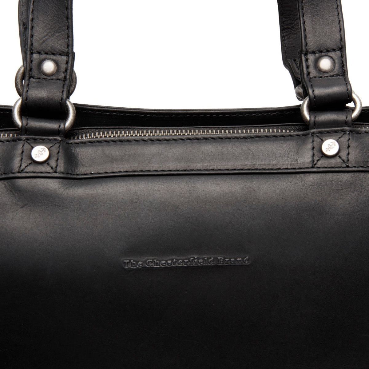Solid Antique Brass Hardware &amp; Heavy-Duty Dual Zipper Detail on Manly Täysnahka Laptop Bag
