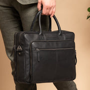 
Classic 100% Full-Grain leather Briefcase - Takanäkymä vahvistetuilla nahkahihnoilla