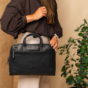Tilbury Full-Grain Leather Laptop Bag Naisille - Structured Side Profile Showing Gusset Depth &amp; Expansion Capacity