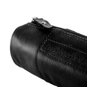 Close-Up Detail of Classic Collar &amp; Heavy-Duty Zipper Hardware on Leather Pencil Case Lea Naisille