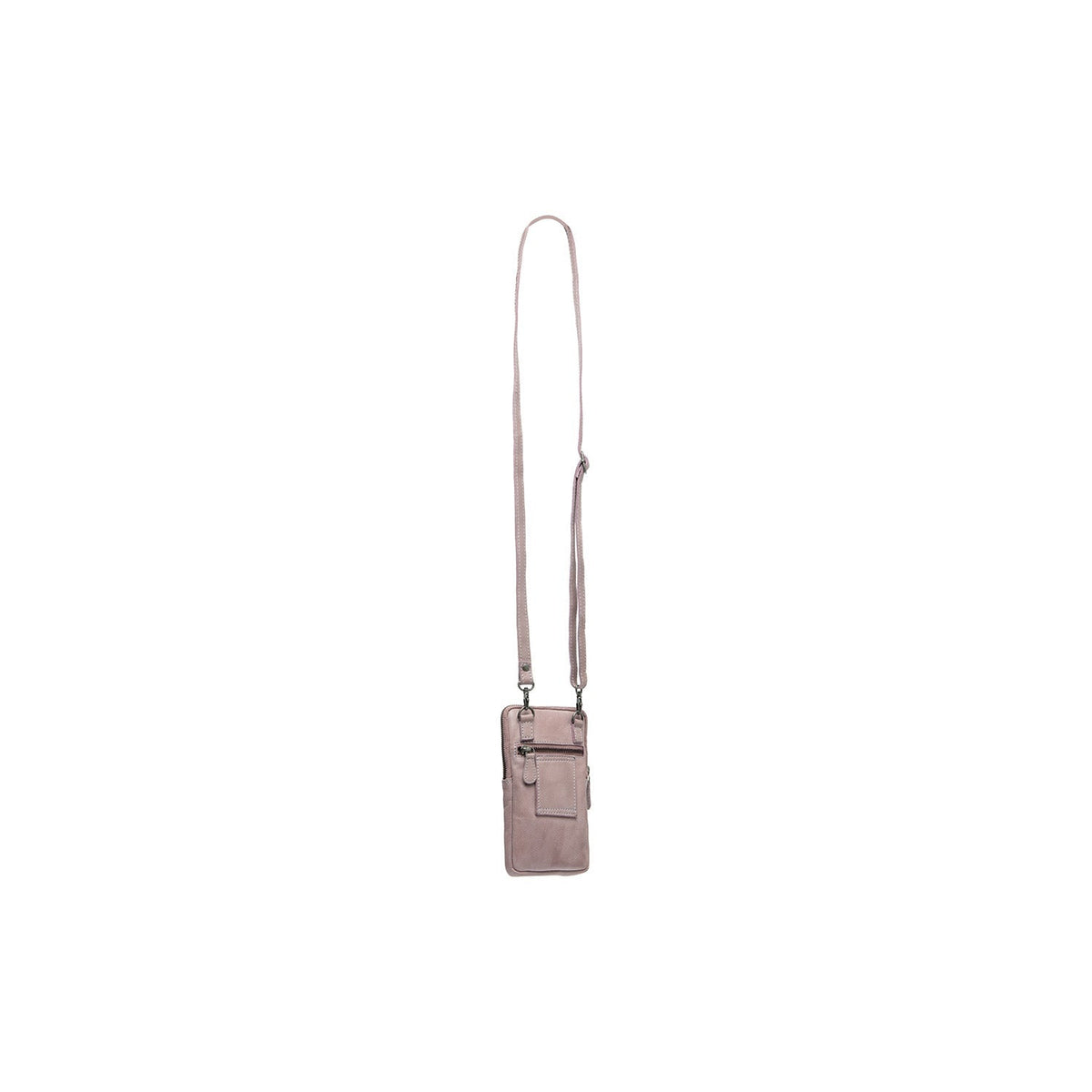 Styled Fit Perspective of Salta Full-Grain Leather Phone Bag Naisille on Model - Natural Daylight Drape