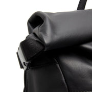 Mazara Full-Grain Leather Roll-top Backpack Naisille - Structured Side Profile Showing Gusset Depth &amp; Expansion Capacity