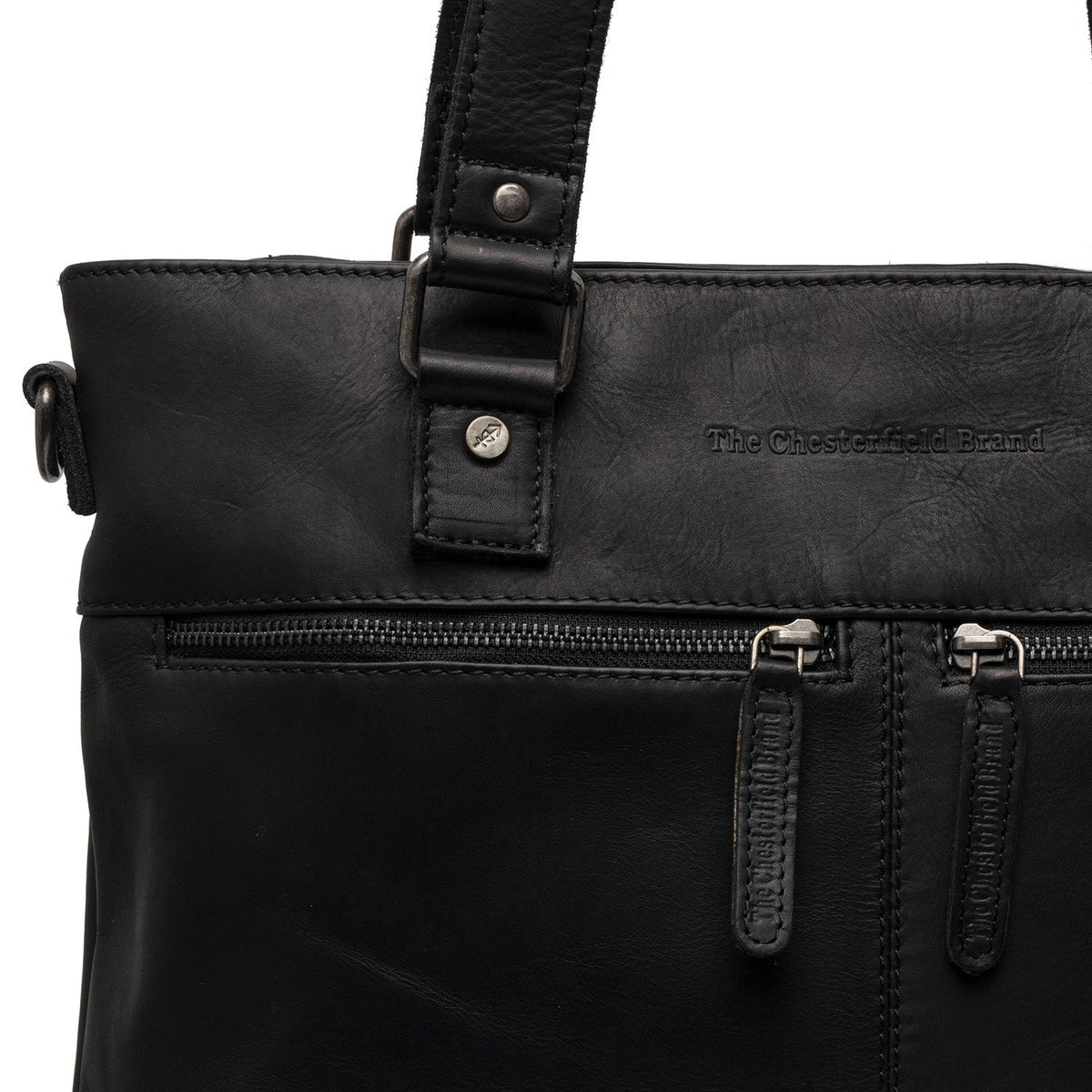 Solid Antique Brass Hardware &amp; Heavy-Duty Dual Zipper Detail on Rome Full-Grain Leather Shopper Naisille