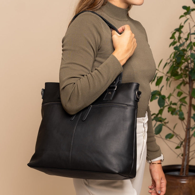 Classic 100% Full-Grain leather Bag - Rear Perspective Showing Reinforced Leather Straps & Stitching