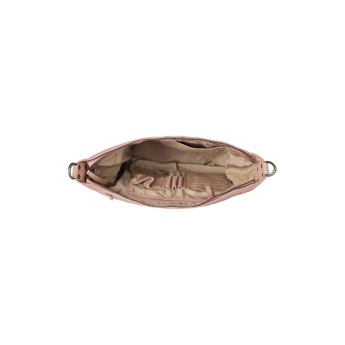 Solid Antique Brass Hardware &amp; Heavy-Duty Dual Zipper Detail on Bolivia Full-Grain Leather Shoulder Bag Naisille
