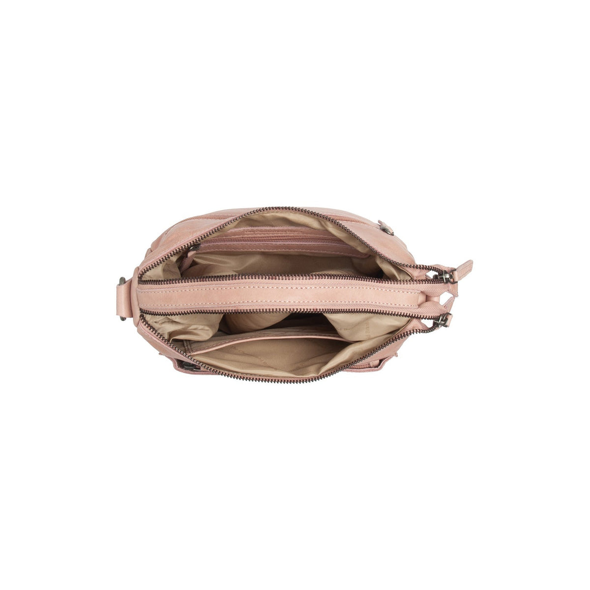 Solid Antique Brass Hardware &amp; Heavy-Duty Dual Zipper Detail on Caroline Full-Grain Leather Shoulder Bag Naisille