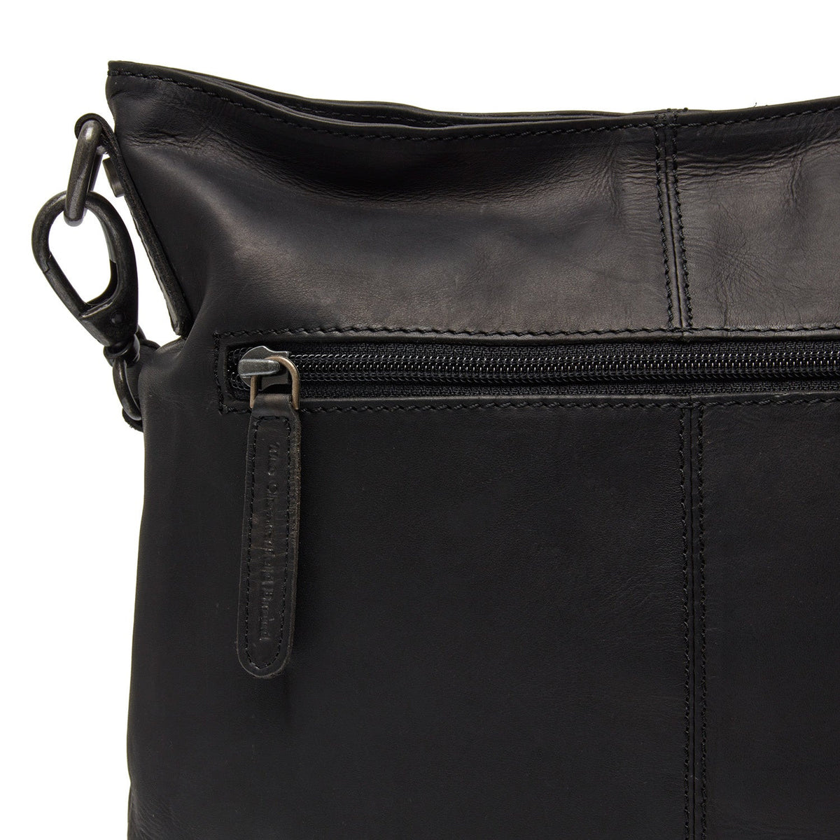 Solid Antique Brass Hardware &amp; Heavy-Duty Dual Zipper Detail on Jen Full-Grain Leather Shoulder Bag Naisille