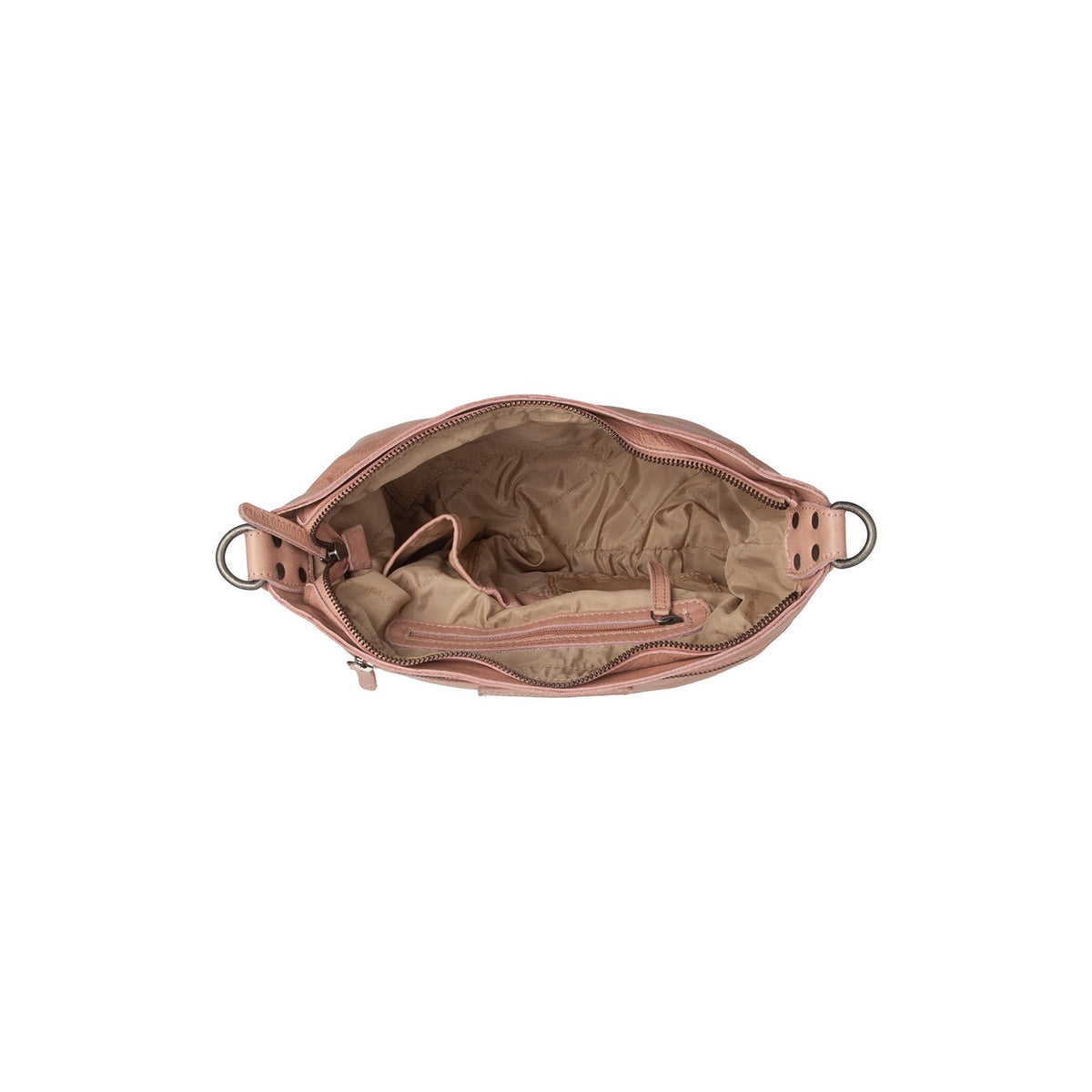 Solid Antique Brass Hardware &amp; Heavy-Duty Dual Zipper Detail on Lucy Full-Grain Leather Shoulder Bag Naisille