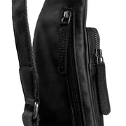 Solid Antique Brass Hardware &amp; Heavy-Duty Dual Zipper Detail on Leather Sling Bag Logan Naisille