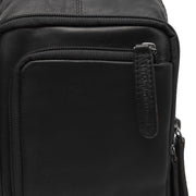 Solid Antique Brass Hardware &amp; Heavy-Duty Dual Zipper Detail on Leather Sling Bag Riga Naisille