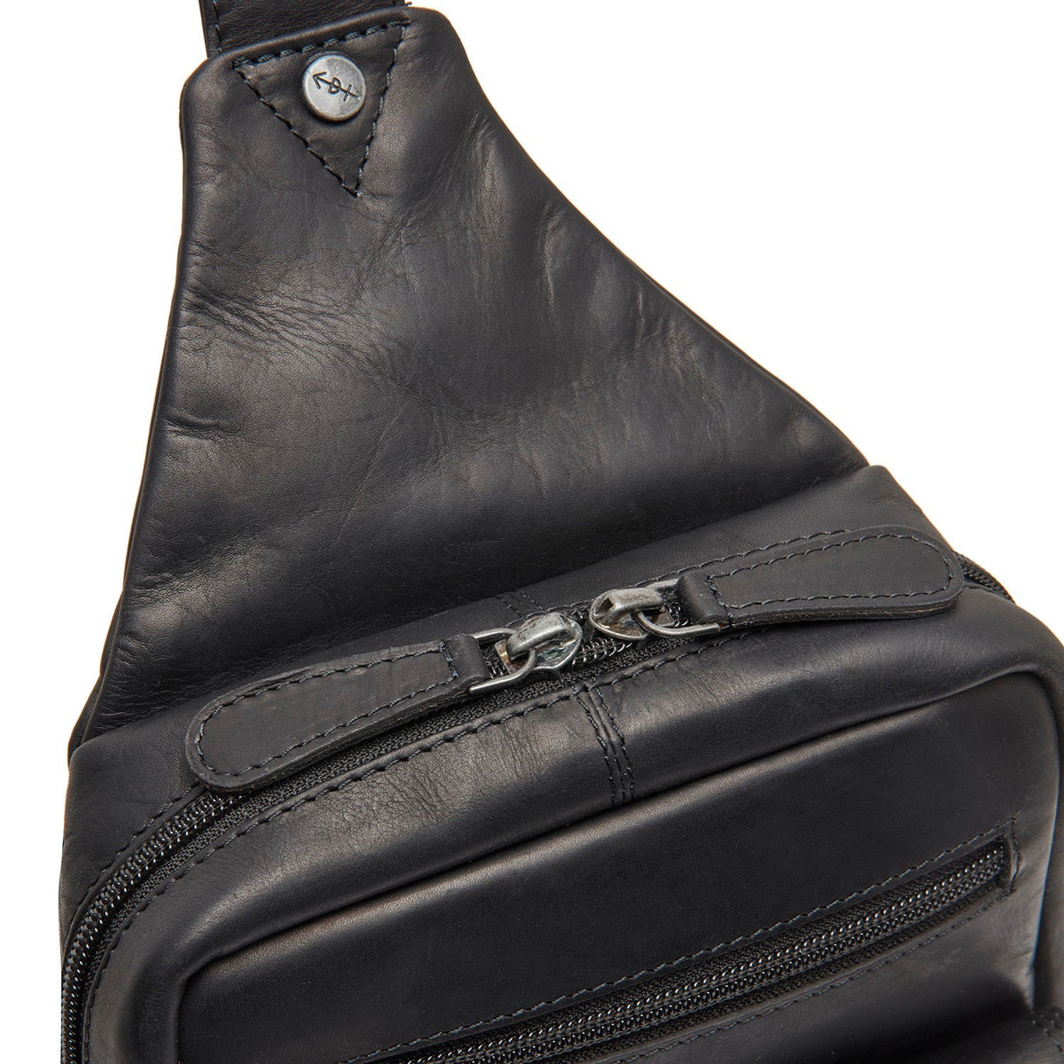 Solid Antique Brass Hardware &amp; Heavy-Duty Dual Zipper Detail on Leather Sling Bag Turelle Naisille