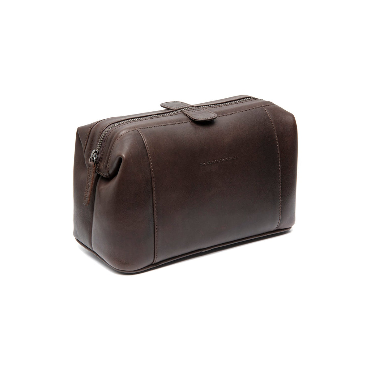Styled Fit Perspective of Biassa Full-Grain Leather Toiletry Bag Naisille on Model - Natural Daylight Drape