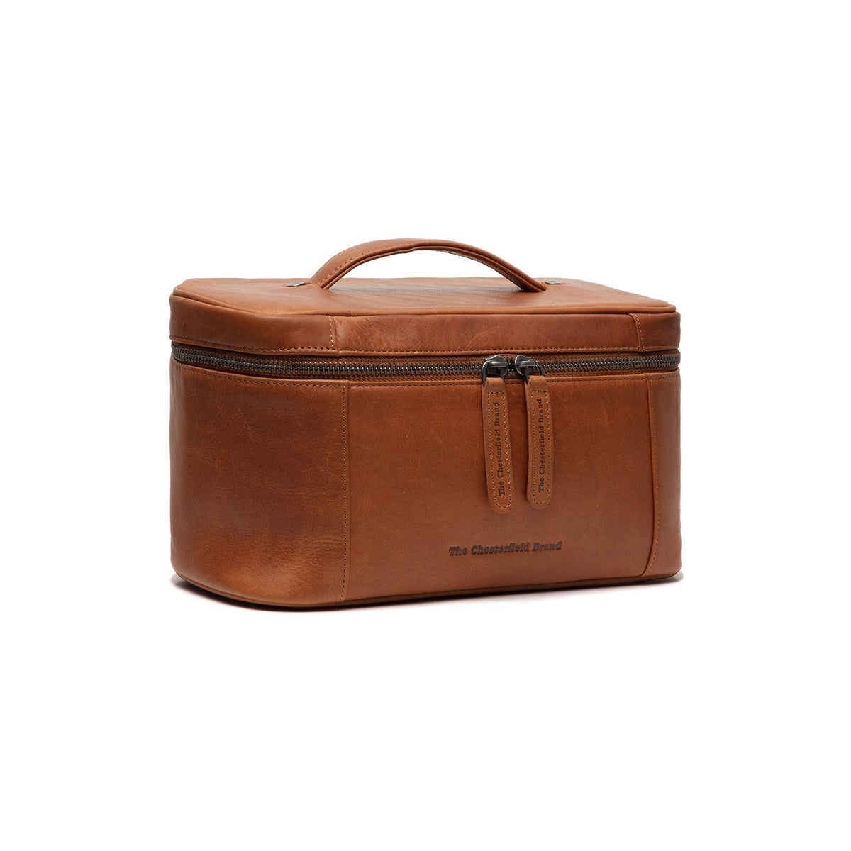 Styled Fit Perspective of Limone Full-Grain Leather Toiletry Bag Naisille on Model - Natural Daylight Drape