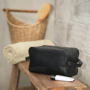 Stacey Full-Grain Leather Toiletry Bag Naisille - Lateral Side Profile View Showing Sleeve Cut &amp; Athletic Taper Fit
