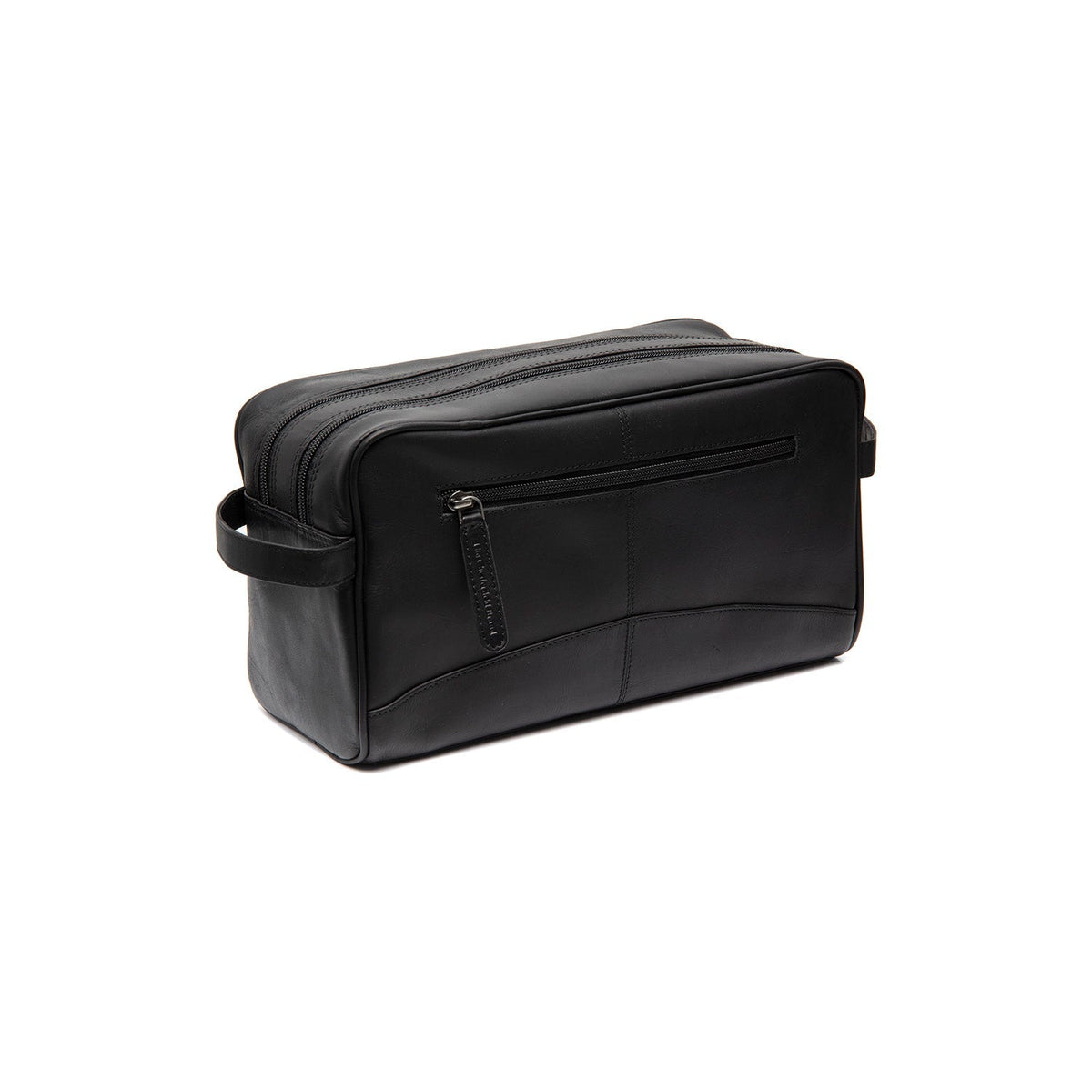 Styled Fit Perspective of Stefan Full-Grain Leather Toiletry Bag Naisille on Model - Natural Daylight Drape