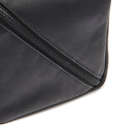 Close-Up Detail of Classic Collar &amp; Heavy-Duty Zipper Hardware on Trevia Full-Grain Leather Toiletry Bag Naisille