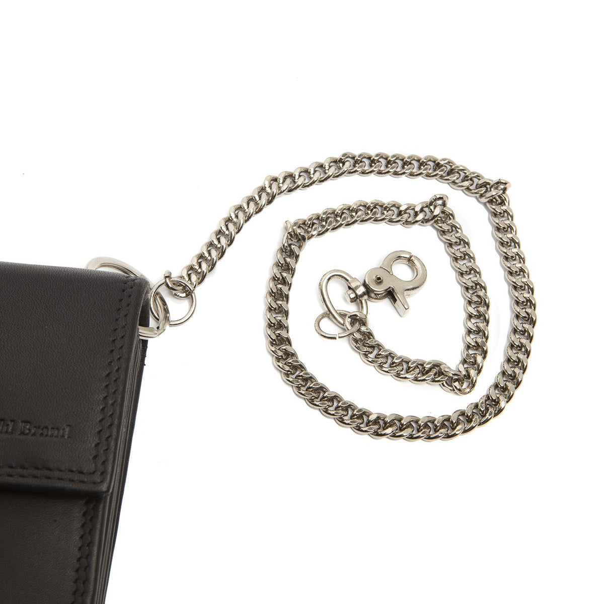 
Solid Antique Brass Hardware & Heavy-Duty Dual Zipper Detail on Elba Pintanahka Waiter Nahkalompakko