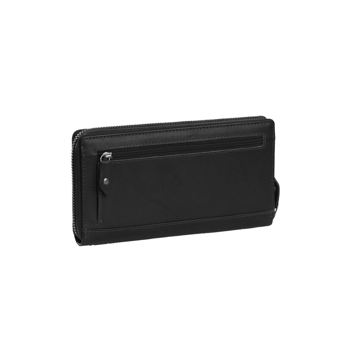 Solid Antique Brass Hardware &amp; Heavy-Duty Dual Zipper Detail on Halle Full-Grain Leather Wallet Naisille