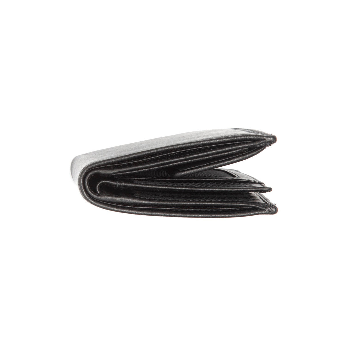 Hanson Full-Grain Leather Wallet Miehille - Structured Side Profile Showing Gusset Depth &amp; Expansion Capacity