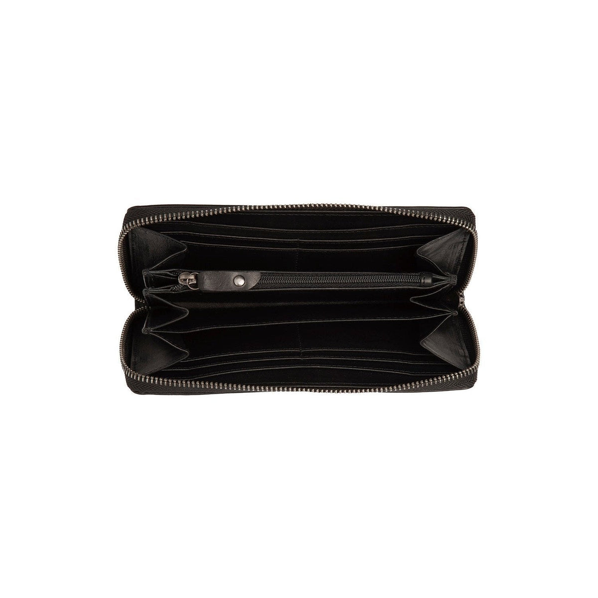
Solid Antique Brass Hardware & Heavy-Duty Dual Zipper Detail on Livorno Nahkalompakko