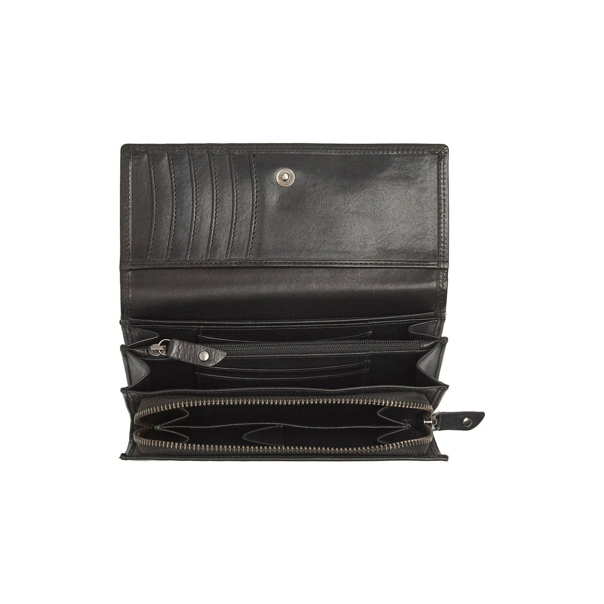 Solid Antique Brass Hardware &amp; Heavy-Duty Dual Zipper Detail on Rivalto Full-Grain Leather Wallet Naisille