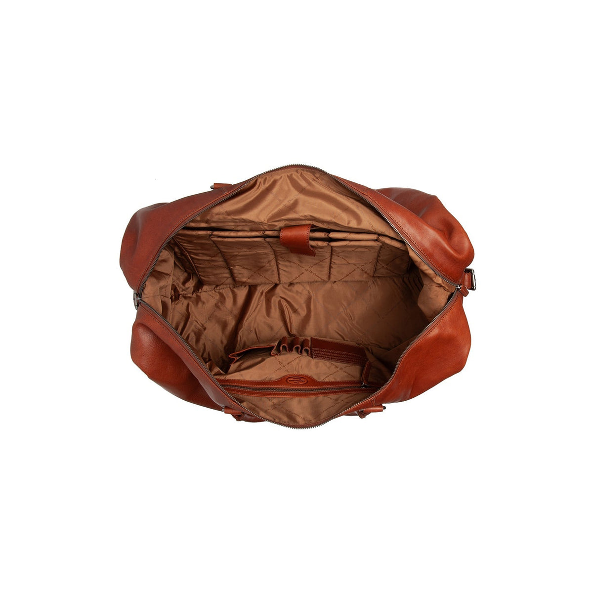 Solid Antique Brass Hardware &amp; Heavy-Duty Dual Zipper Detail on Cavoli Full-Grain Leather Weekender Bag Naisille