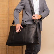 Mark Full-Grain Leather Weekender Bag Naisille - Structured Side Profile Showing Gusset Depth &amp; Expansion Capacity