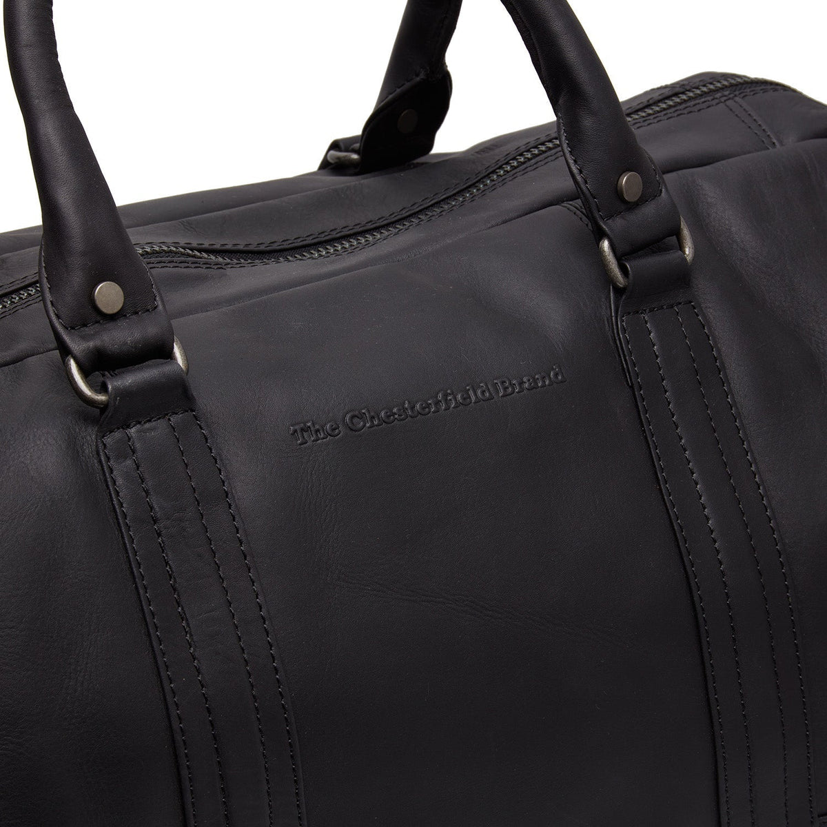 Solid Antique Brass Hardware &amp; Heavy-Duty Dual Zipper Detail on Melbourne Full-Grain Leather Weekender Bag Naisille