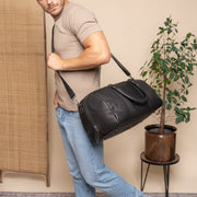 Perth Full-Grain Leather Weekender Bag Naisille - Structured Side Profile Showing Gusset Depth &amp; Expansion Capacity