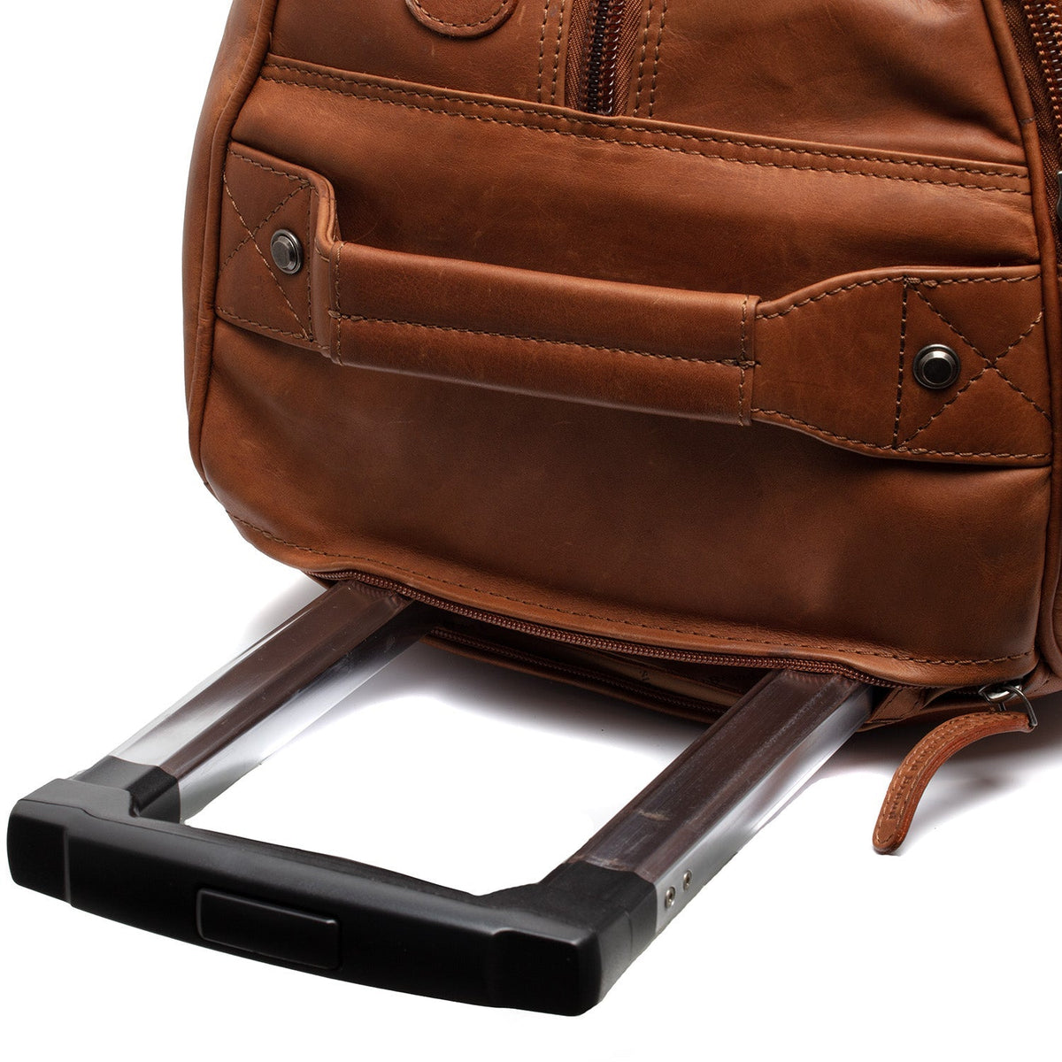 Cognac Leather Weekender Trolley Jayven Naisille, detail view 1