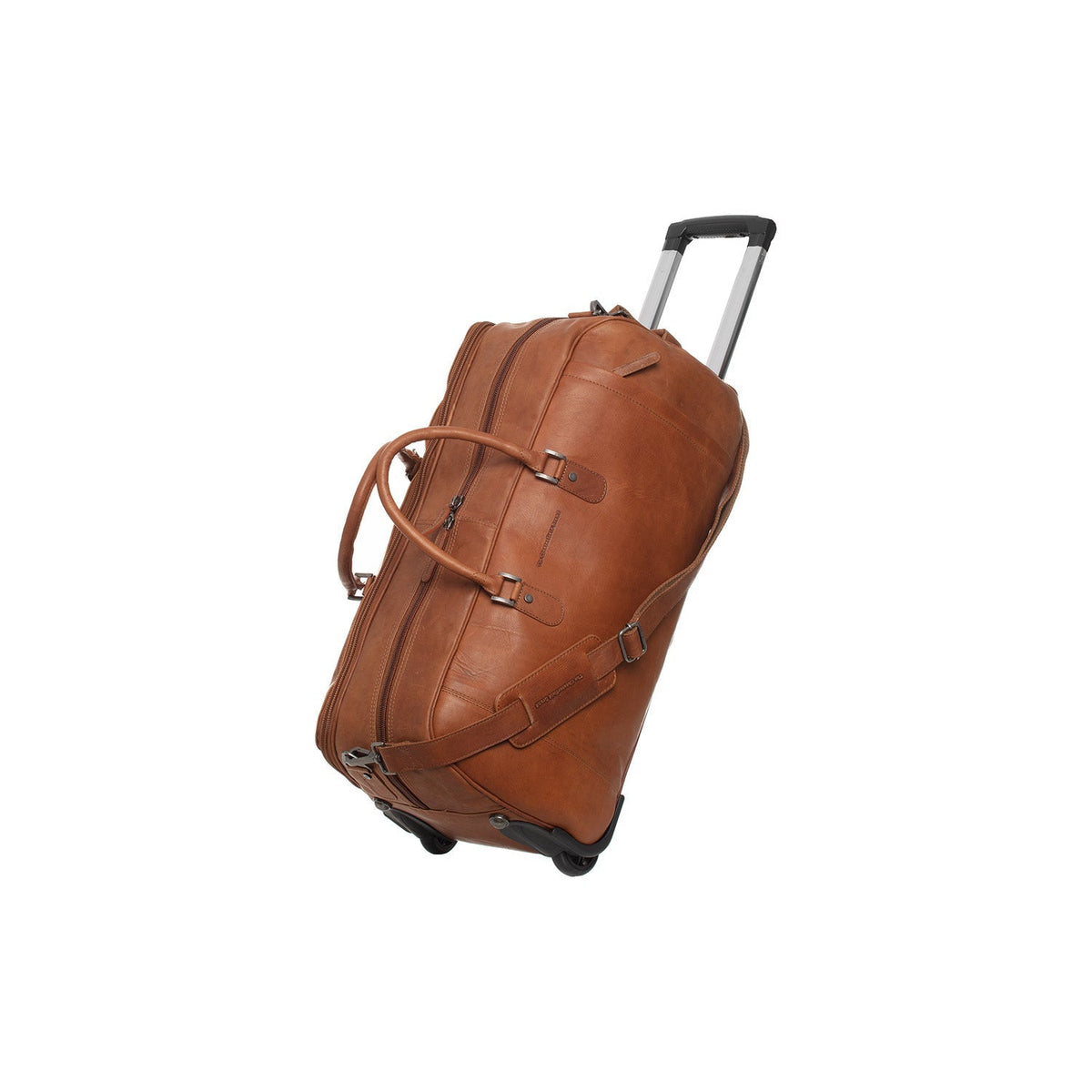 Cognac Leather Weekender Trolley Jayven Naisille, front view