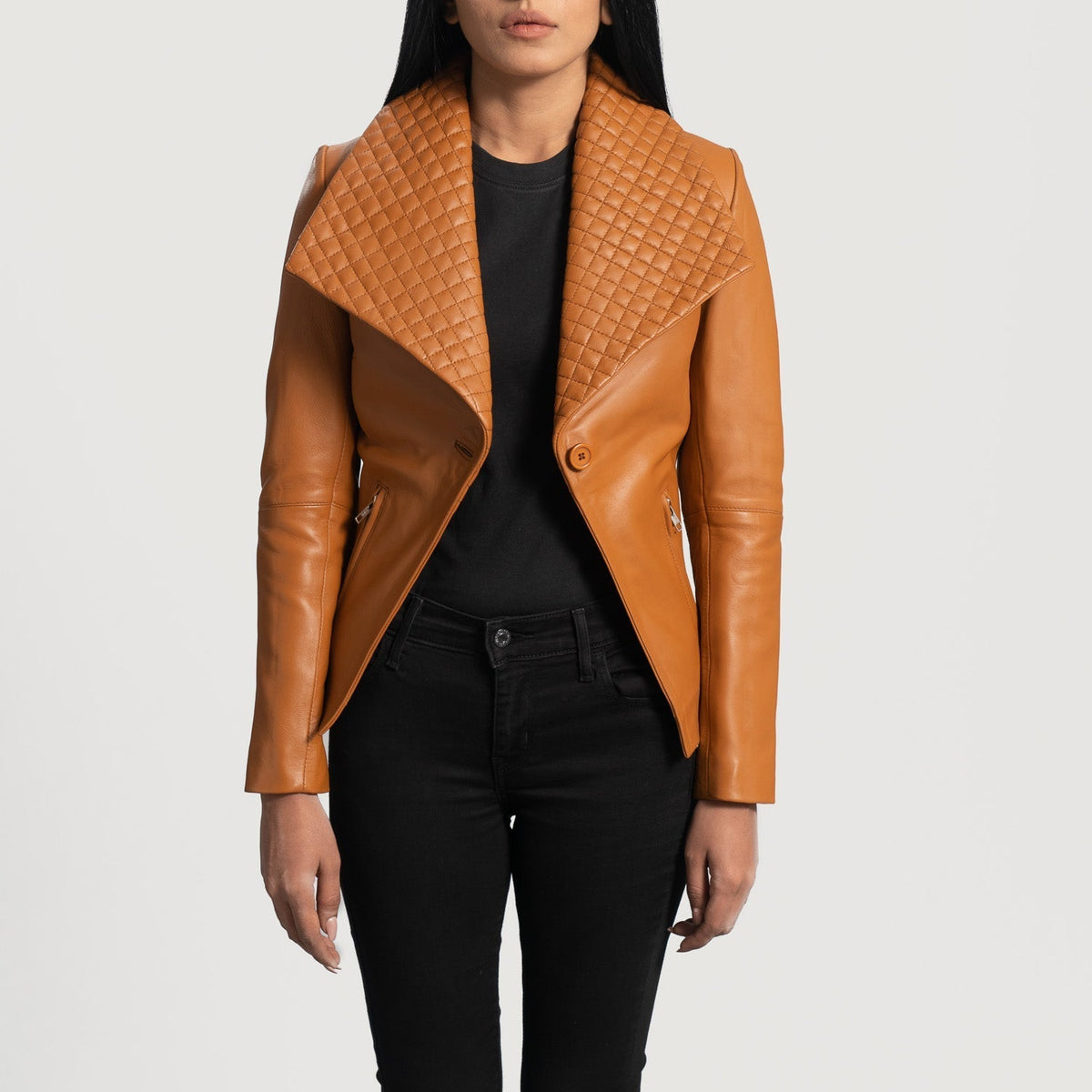 Women's Lee Vaaleanruskea Ruskea Nahkainen Bleiseri Naisille - Lateral Side Profile View Showing Sleeve Cut &amp; Athletic Taper Fit
