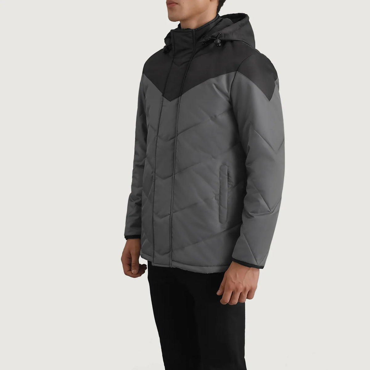
Black & Grey Full-Grain Leather Hooded Jacket - Takaa istuvilla olkapäillä ja siistillä helmalla